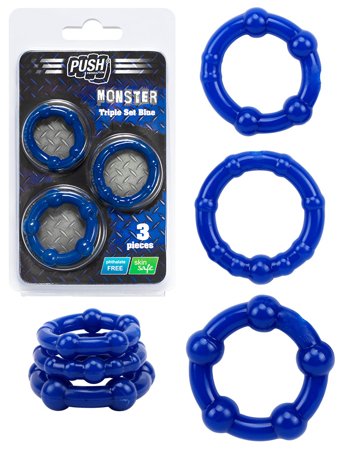 Push Monster Cockring - Triple Set Blue